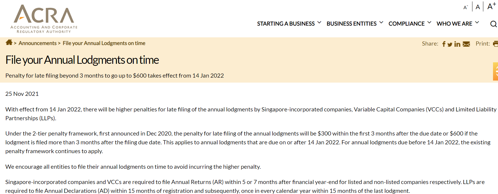 ACRA penalty 2022